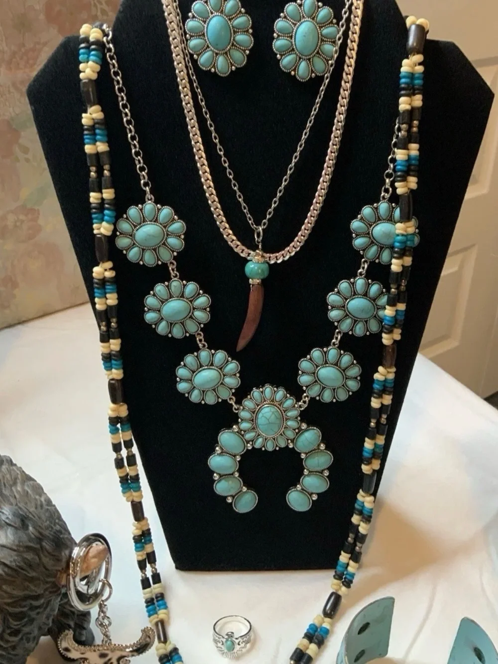 Southwestern Sculpture with Fashion Jewelry Mixed Lot 55+Pcs